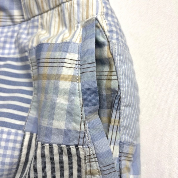 LL Bean Favorite Fit Blue White Patchwork Plaid Gingham Cotton Skirt Sz L/XL - Picture 4 of 6